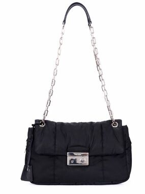 PRADA!⭐️Black Quilted Tessuto/leather Bomber Sound Bag! Crossbody Bag/Silver
